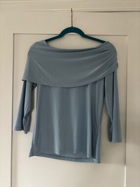 Harlow Blue Off Shoulder Foldover Top Size L Minimalist Soft Knit